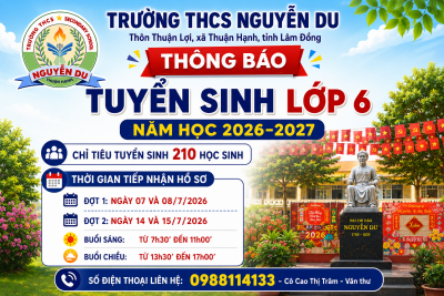 THÔNG BÁO TUYỂN SINH LỚP 6 NĂM HỌC 2026-2027